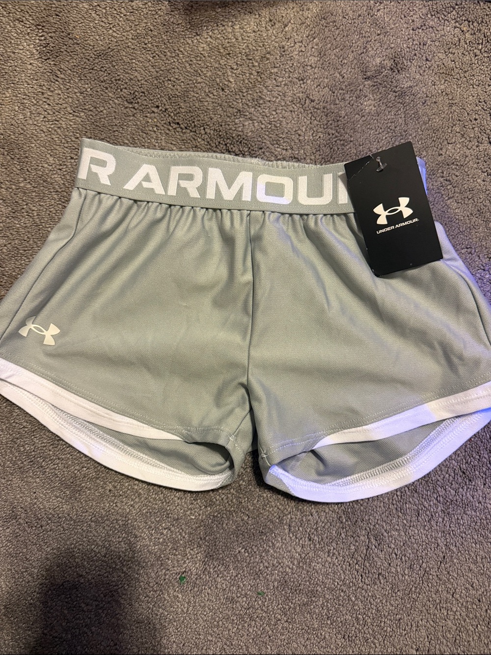 Kids Under Armour Gray Athletic Performance Shorts with White Trim